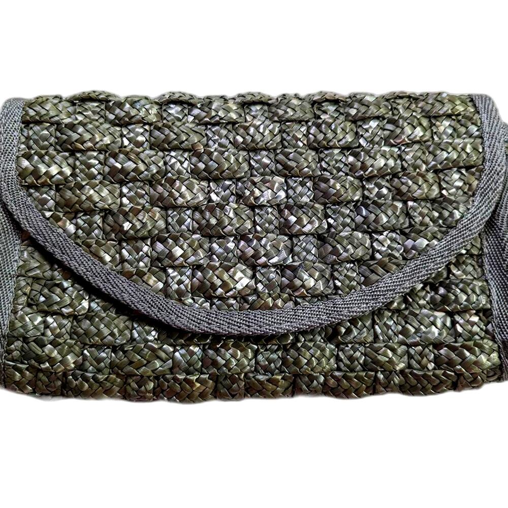Marfinno Green Woven Straw Clutch Purse Simple Snap Closure Lightweight‎
